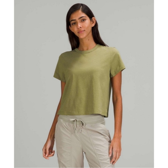 lululemon athletica Tops - Lululemon Classic-Fit Cotton-Blend T-Shirt Bronze Green 4